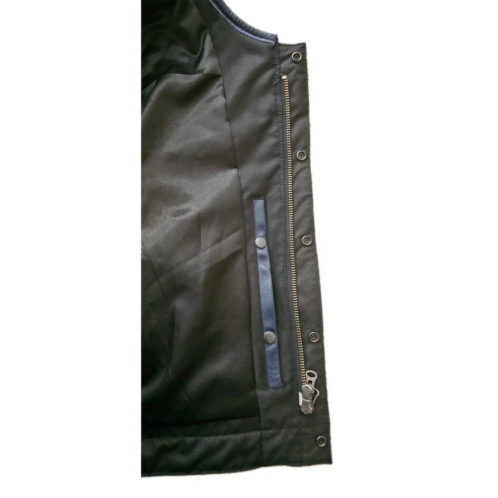 Cuttlanes Mens 3XL Navy Blue Leather Diamond Quilted Biker Motorcycle Vest CCW